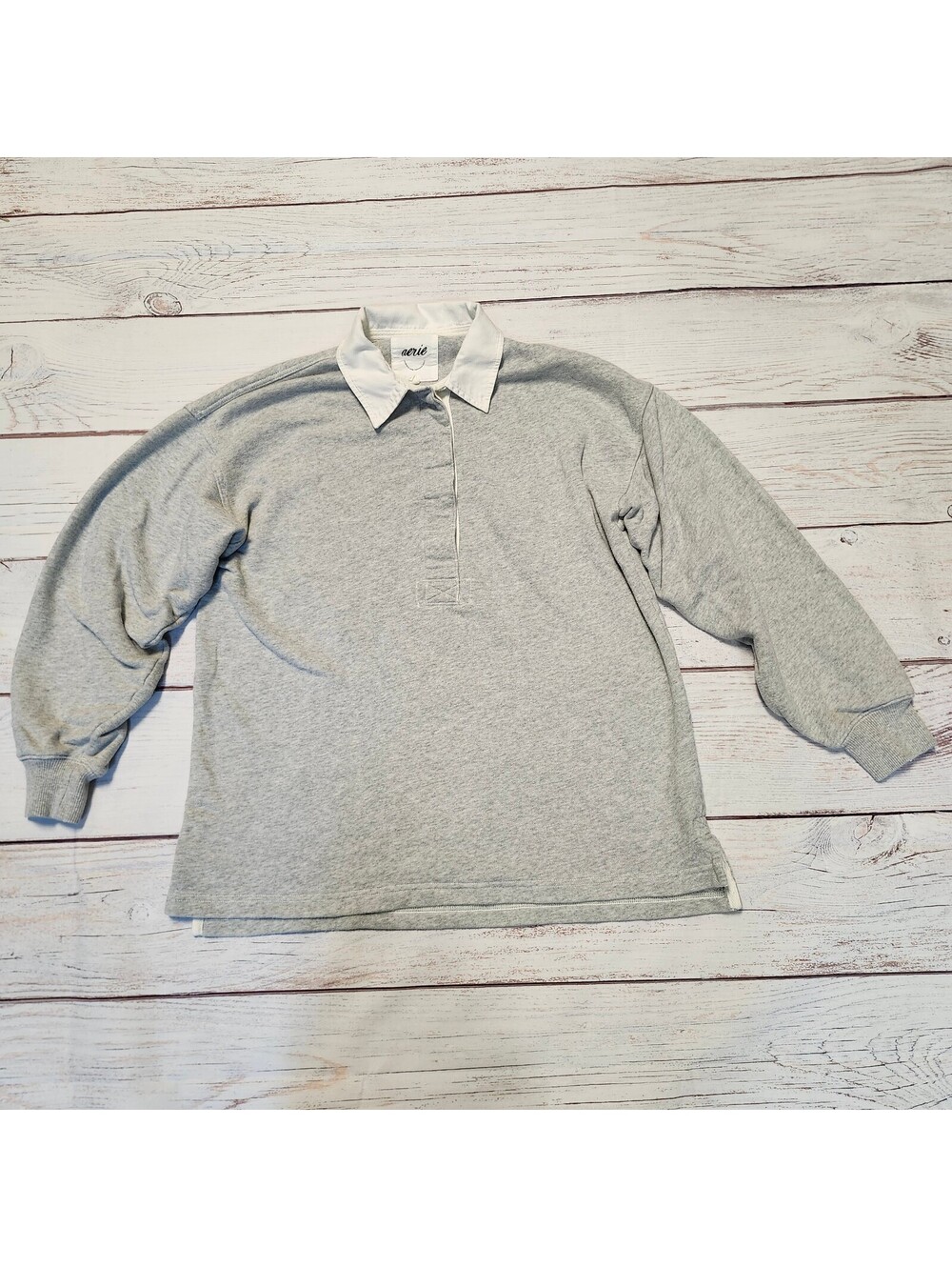 aerie Gray Pullover Sweatshirt with White Collar XS
